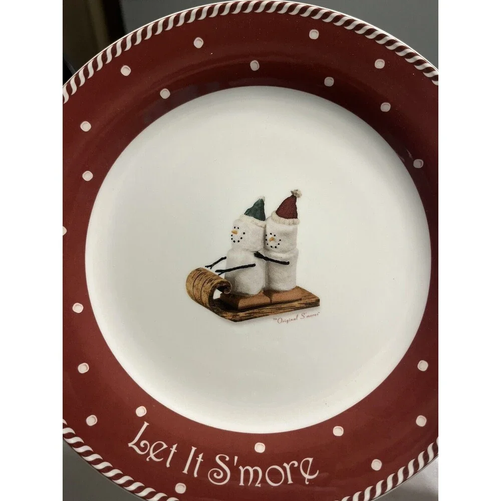 4pc Nikko The S’mores Snowman Skiing Sledding 8” Sandwich/Dessert Plates